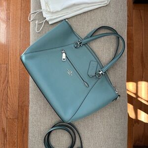 Coach Pebbled Leather Tote in Teal Blue